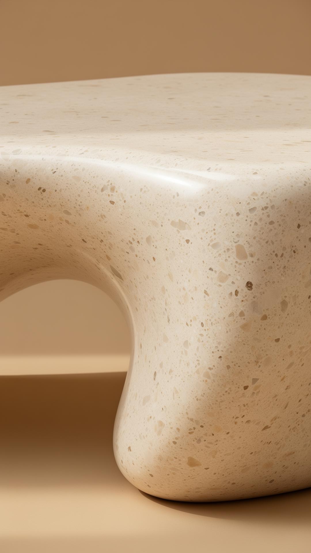 Détail d'un banc Stone Farm Design — granulats de marbre liés à la résine, finition polie